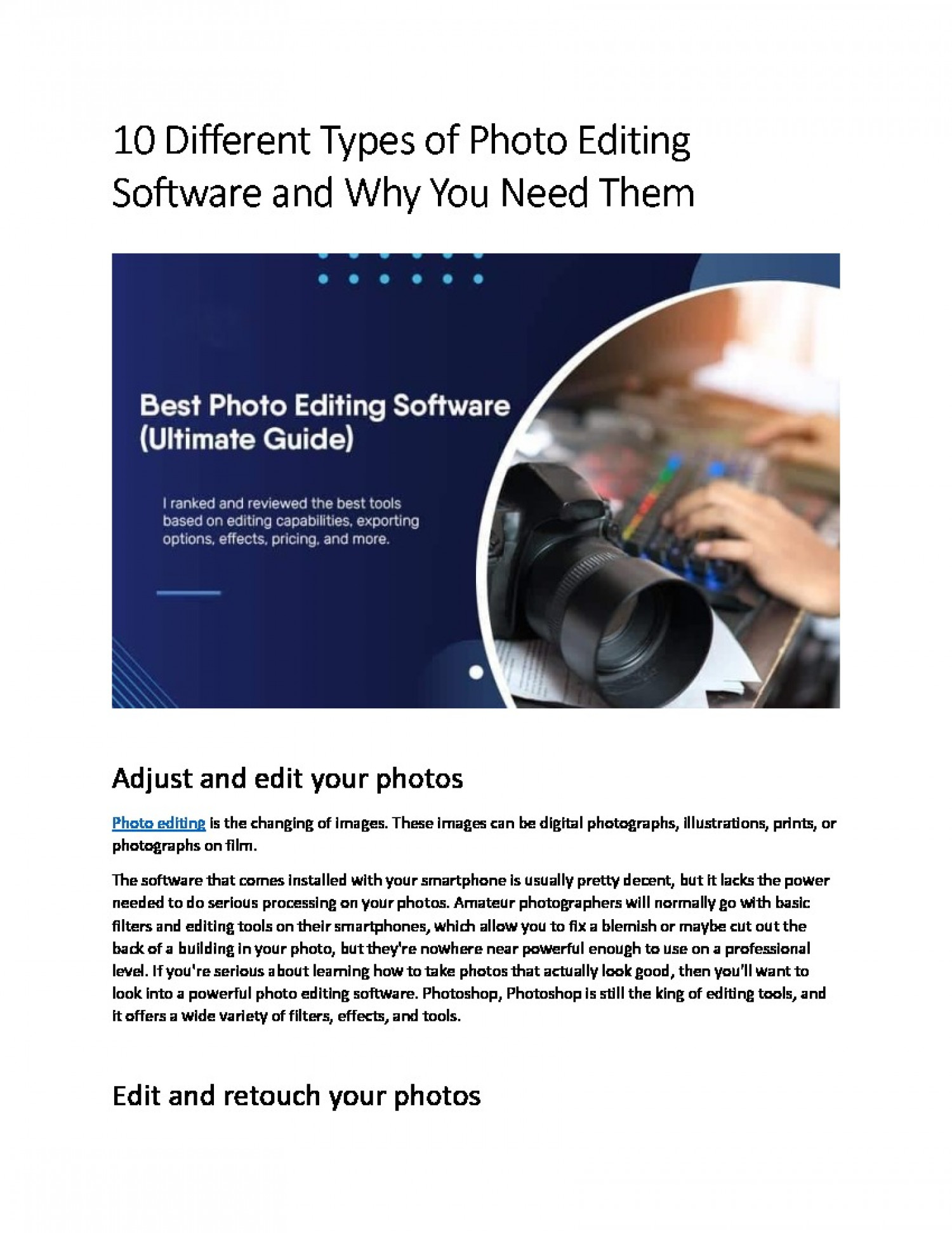 10 Different Types of Photo Editing Software And Why You Need Them Infographic