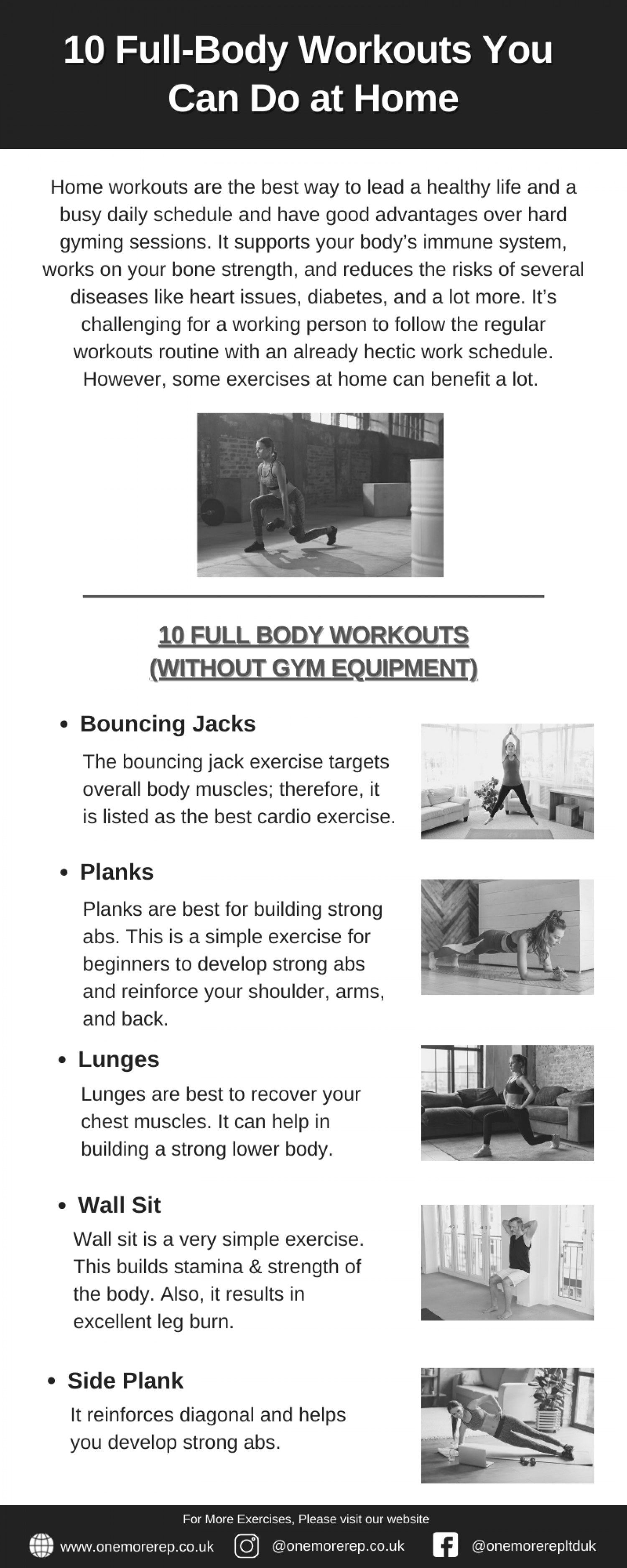 10 Full Body Workouts You Can Do at Home Infographic