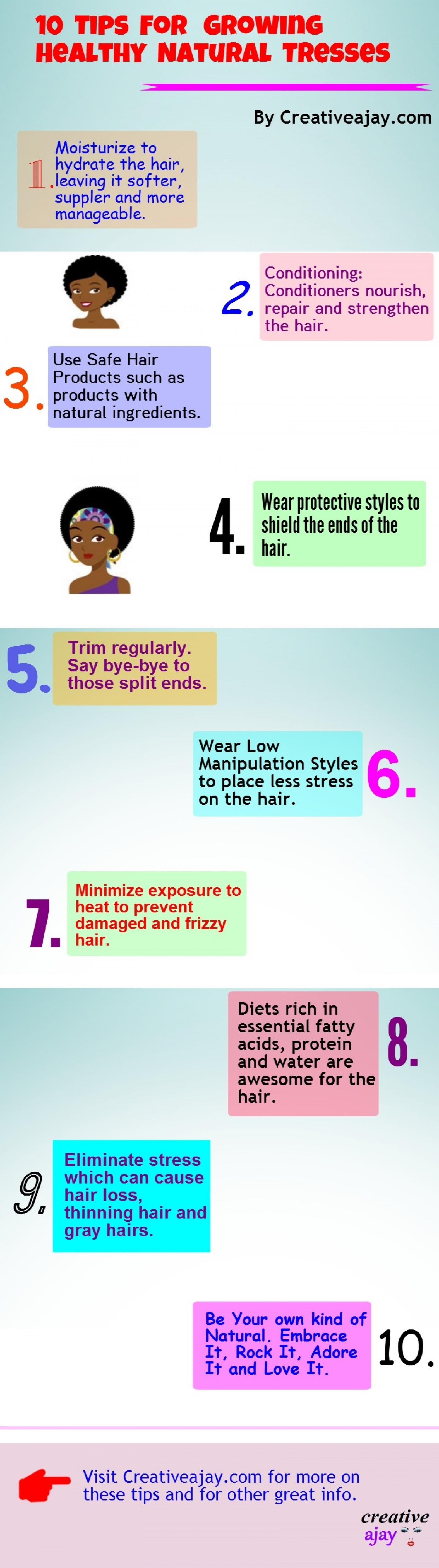 10 Tips For Growing Healthy Natural Tresses Infographic