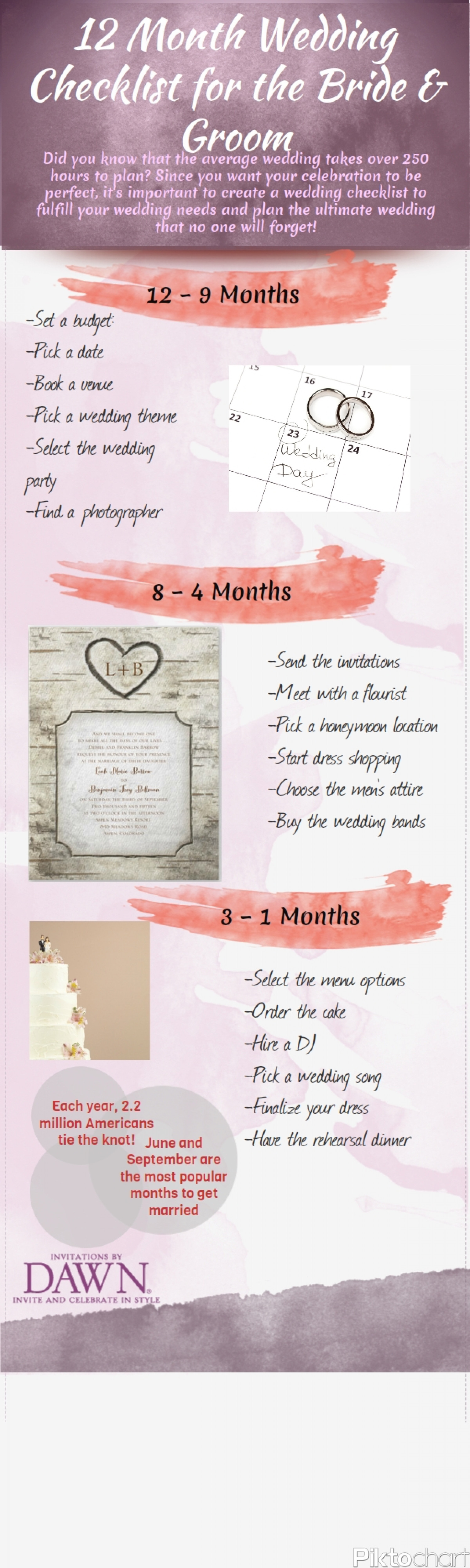 12 Month Wedding Checklist for the Bride & Groom Infographic