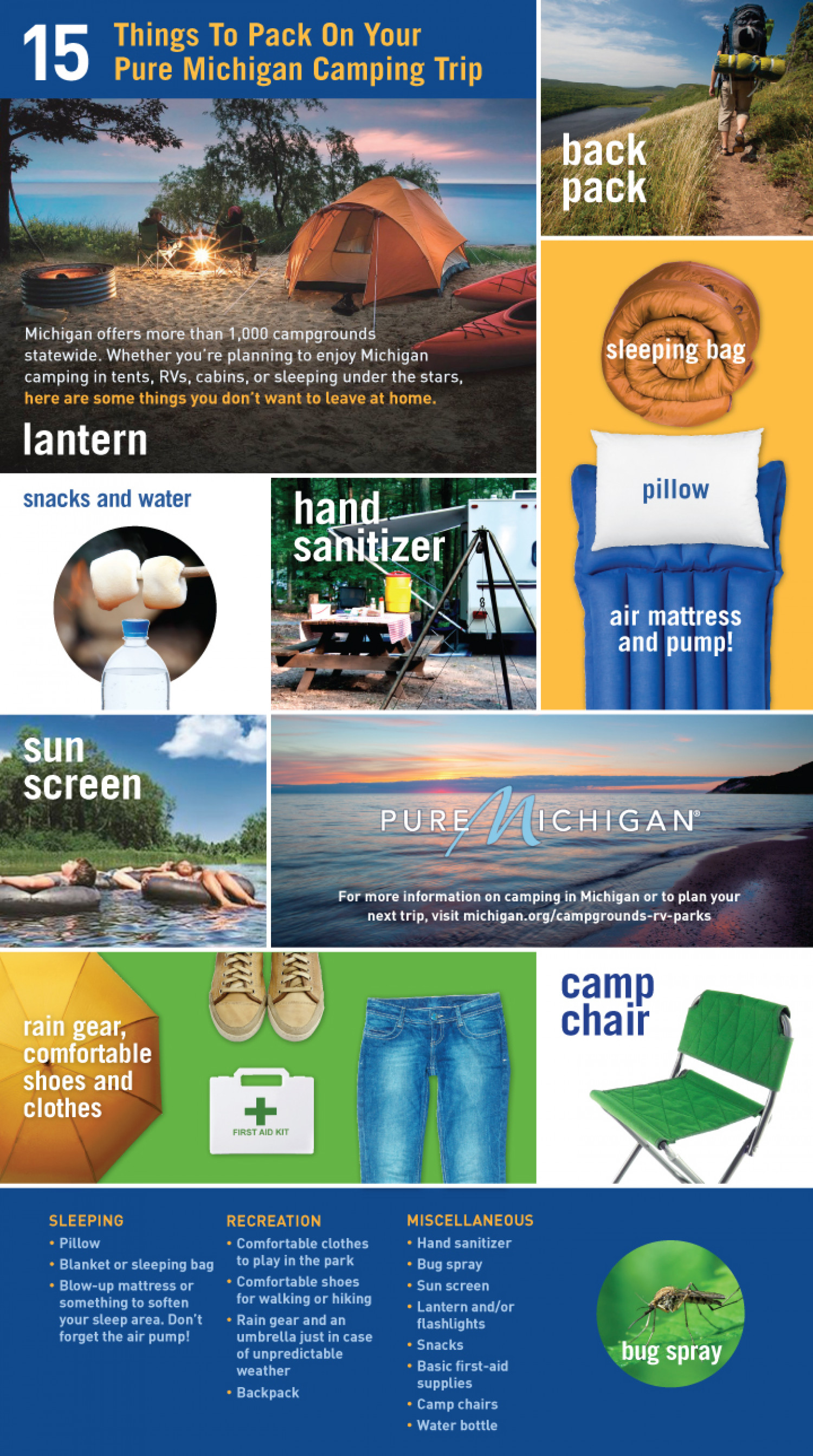 15 Things To Pack On Your Pure Michigan Camping Trip Infographic