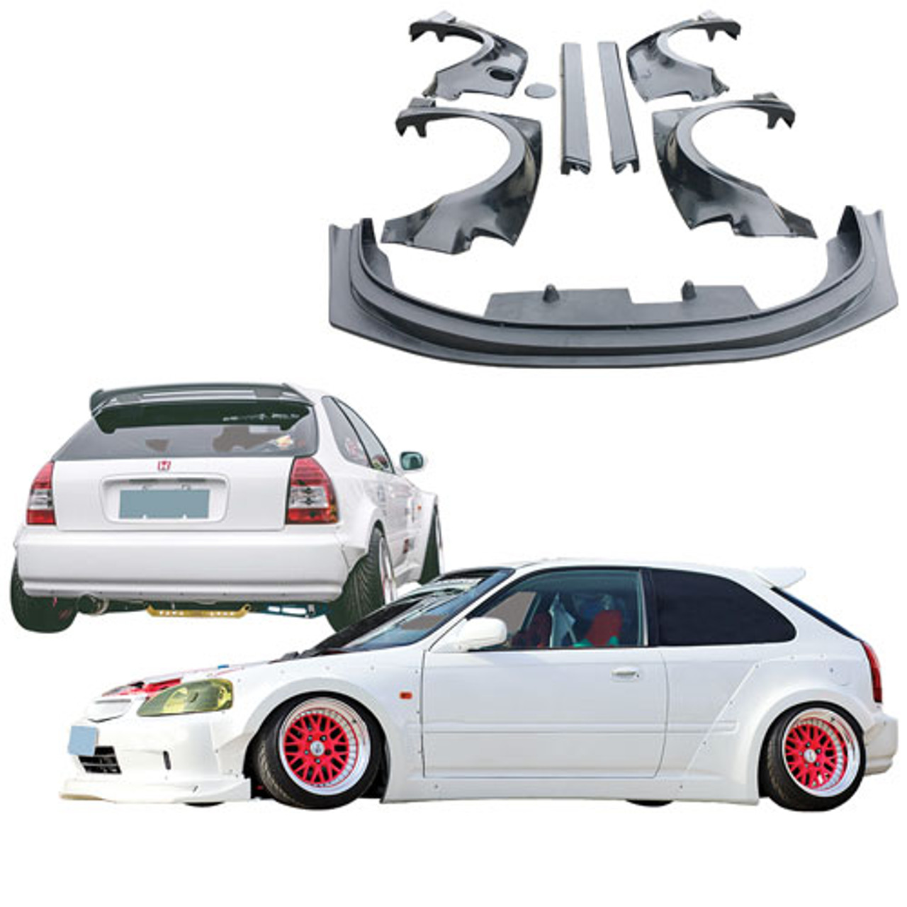 2000 Honda Civic Hatchback Wide Body Kit Visually