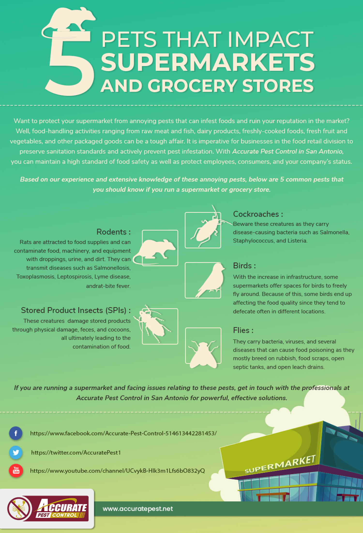 5 Pests that impact supermarkets and grocery stores Infographic