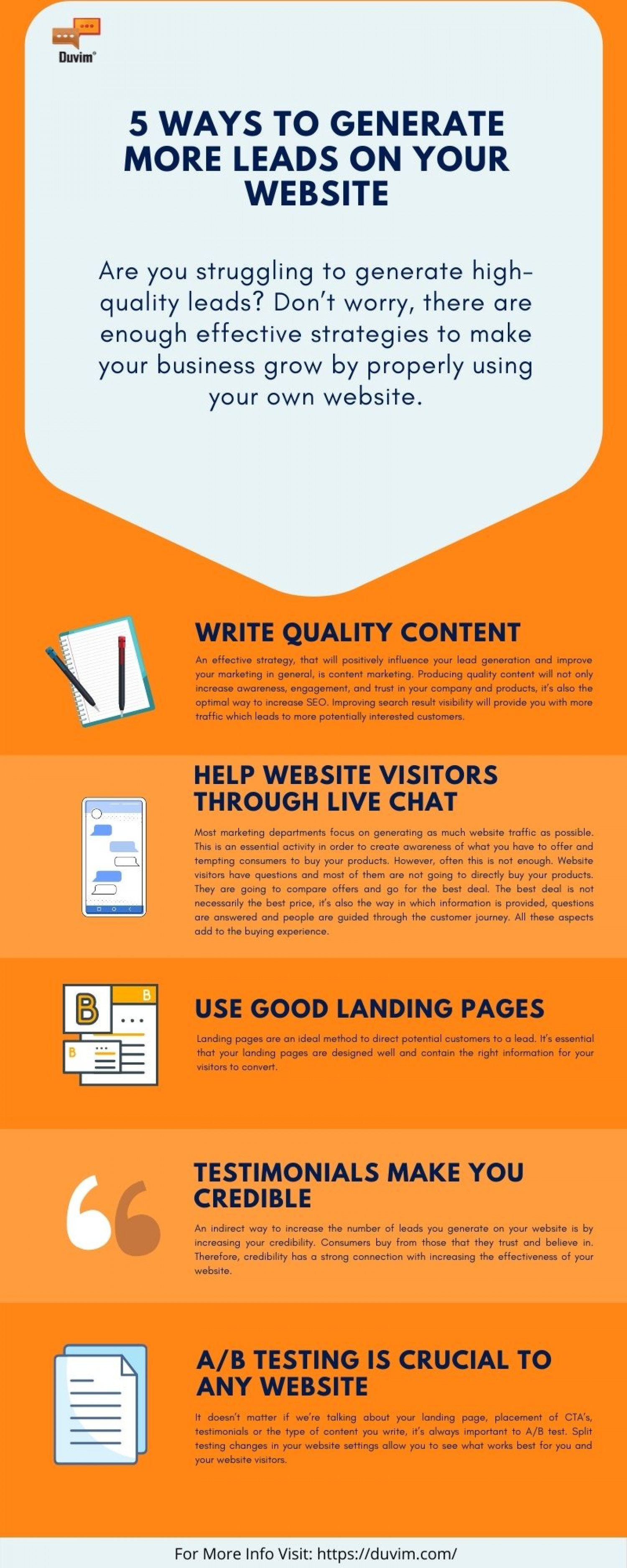 5 Ways To Generate More Leads On Your Website Infographic