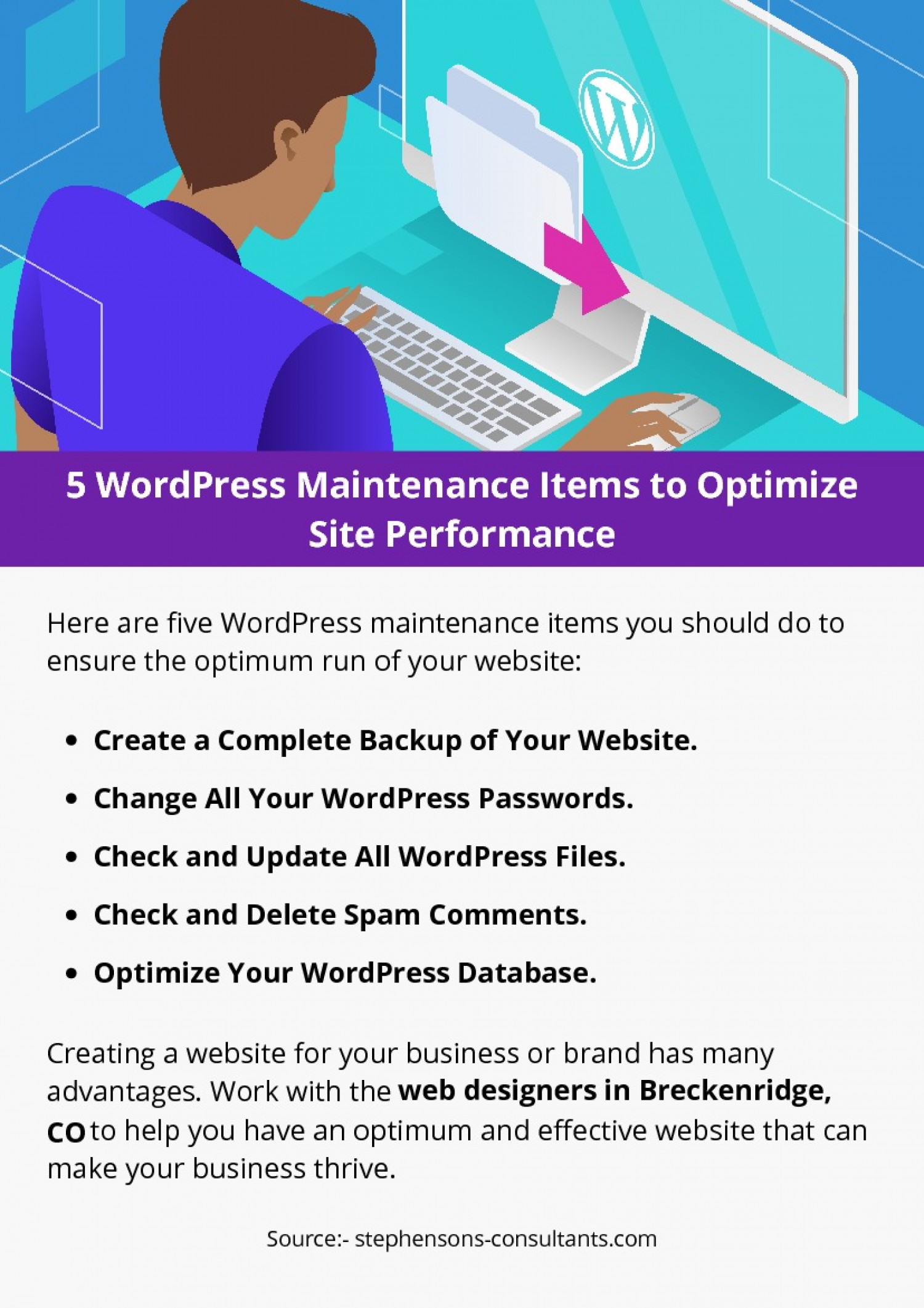 5 WordPress Maintenance Items to Optimize Site Performance Infographic