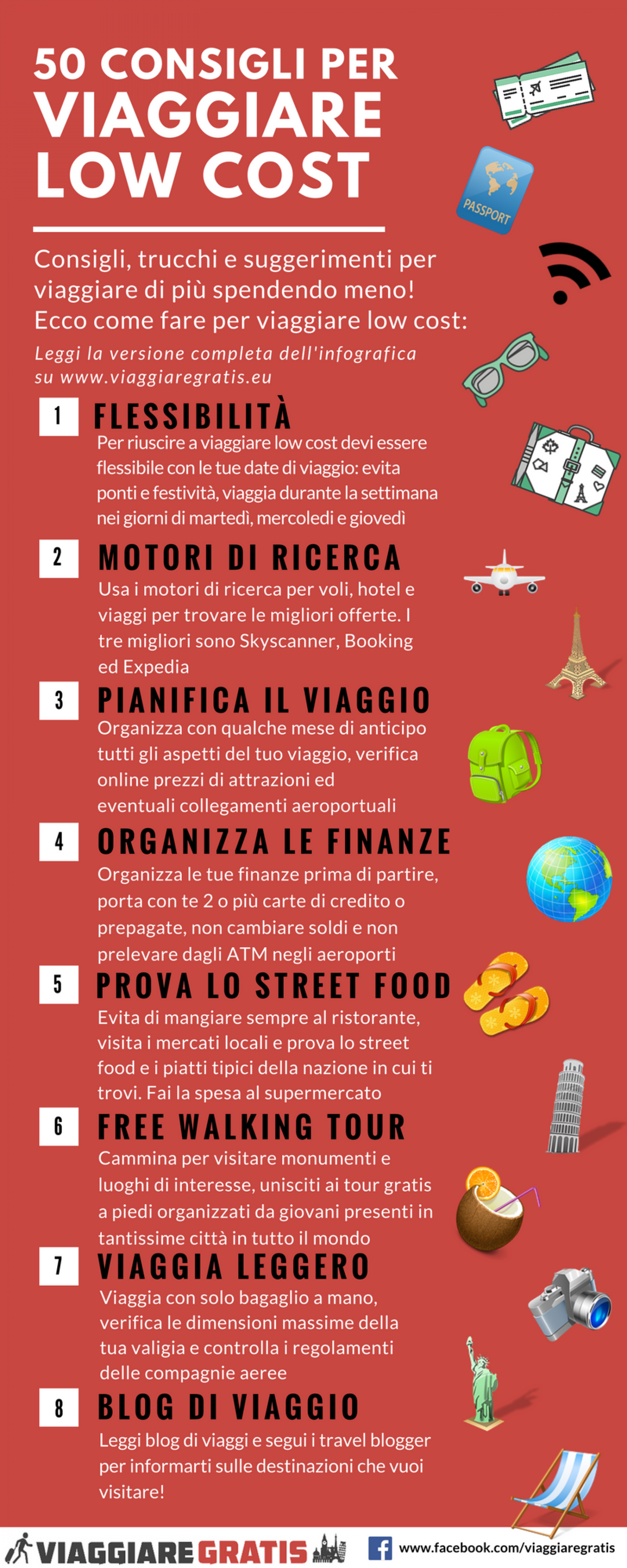 50 consigli per Viaggiare Low Cost Infographic