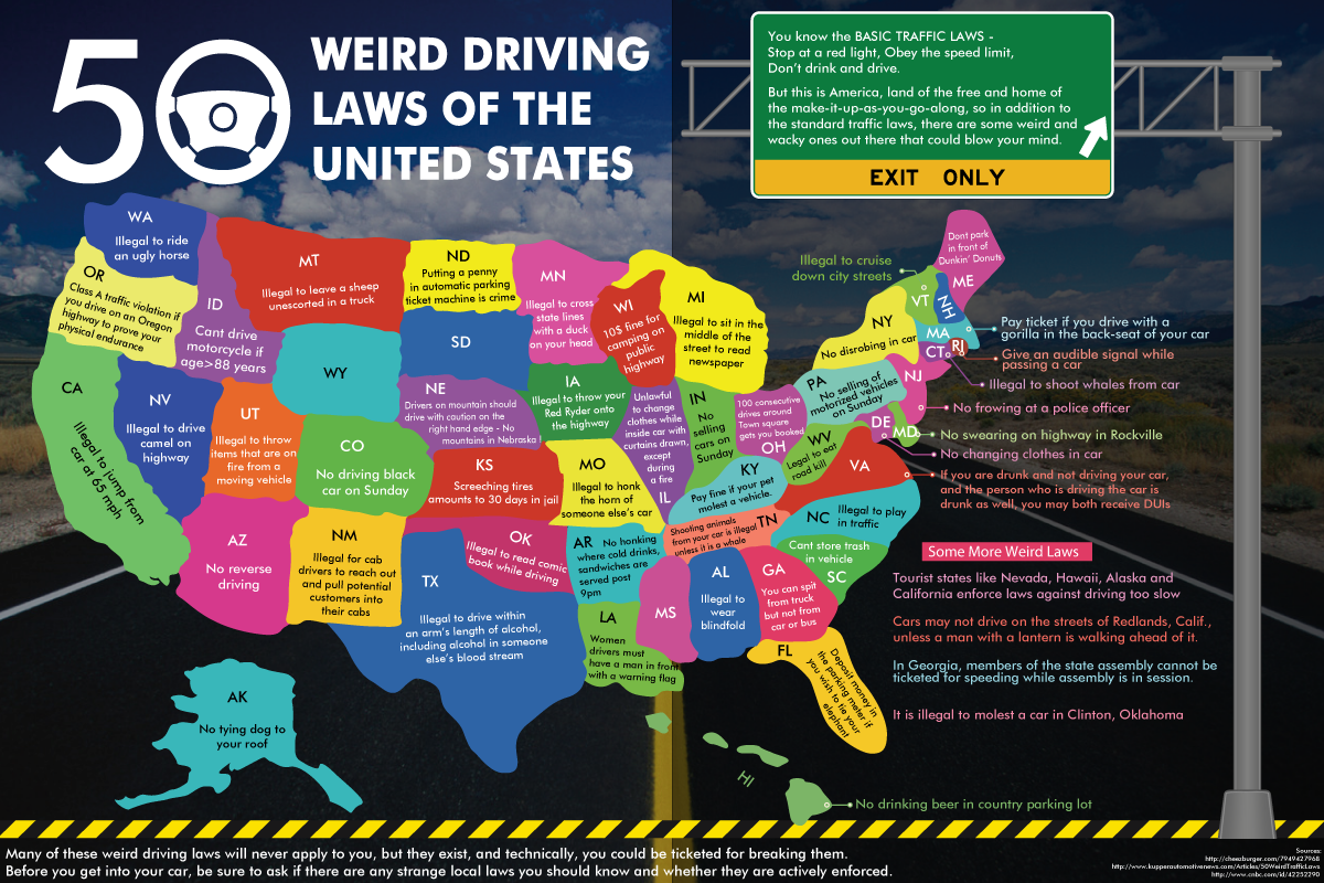 50 Weird Driving Laws of the United States Visual.ly