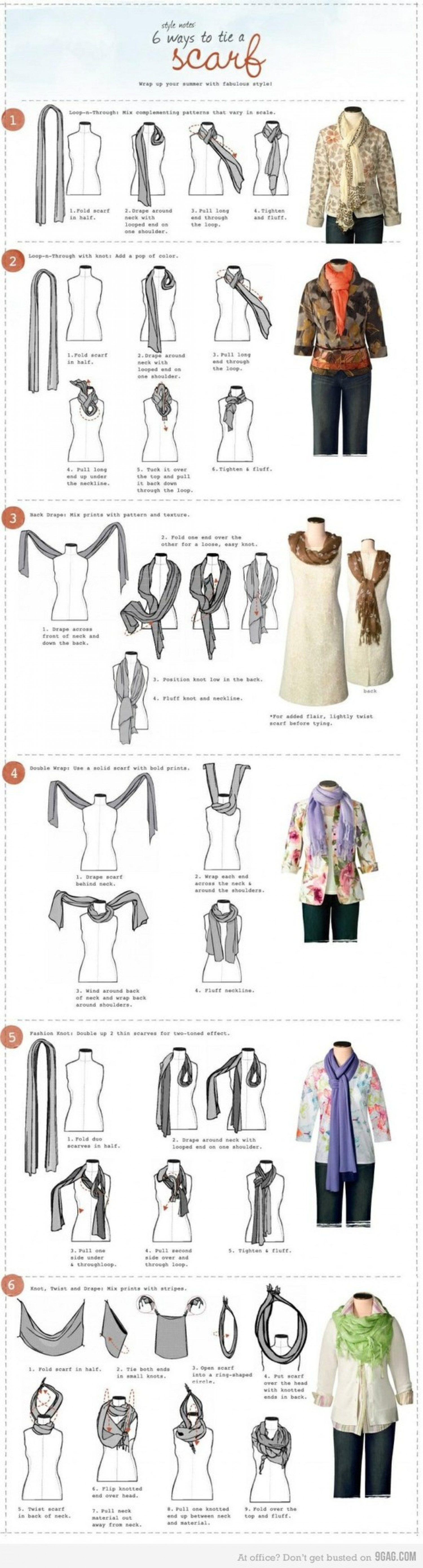 6 Ways to Tie a Scarf Infographic