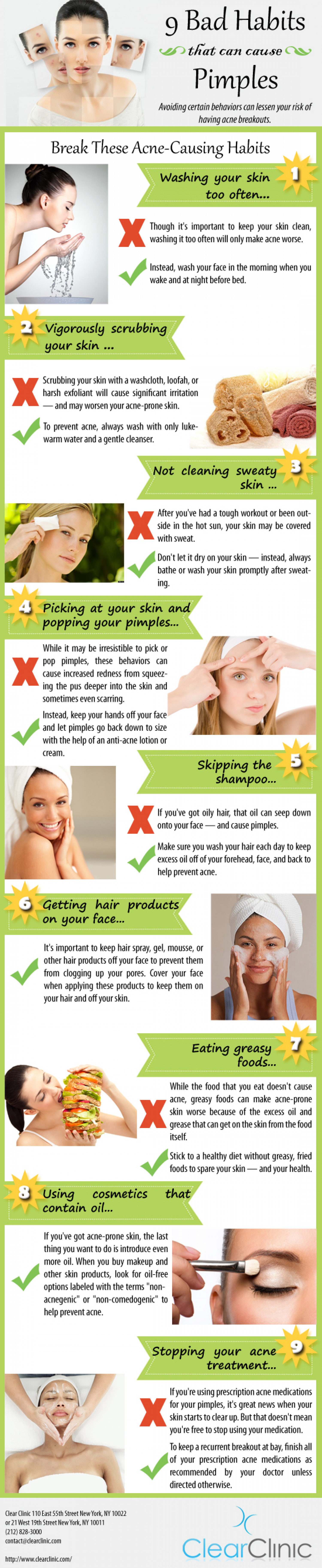 9 Bad Habits that can cause Pimples Infographic