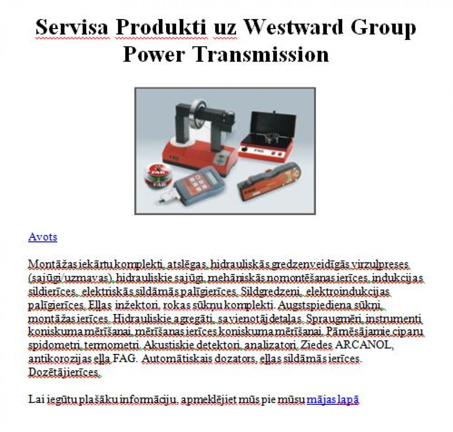 Servisa Produkti uz Westward Group Power Transmission Infographic
