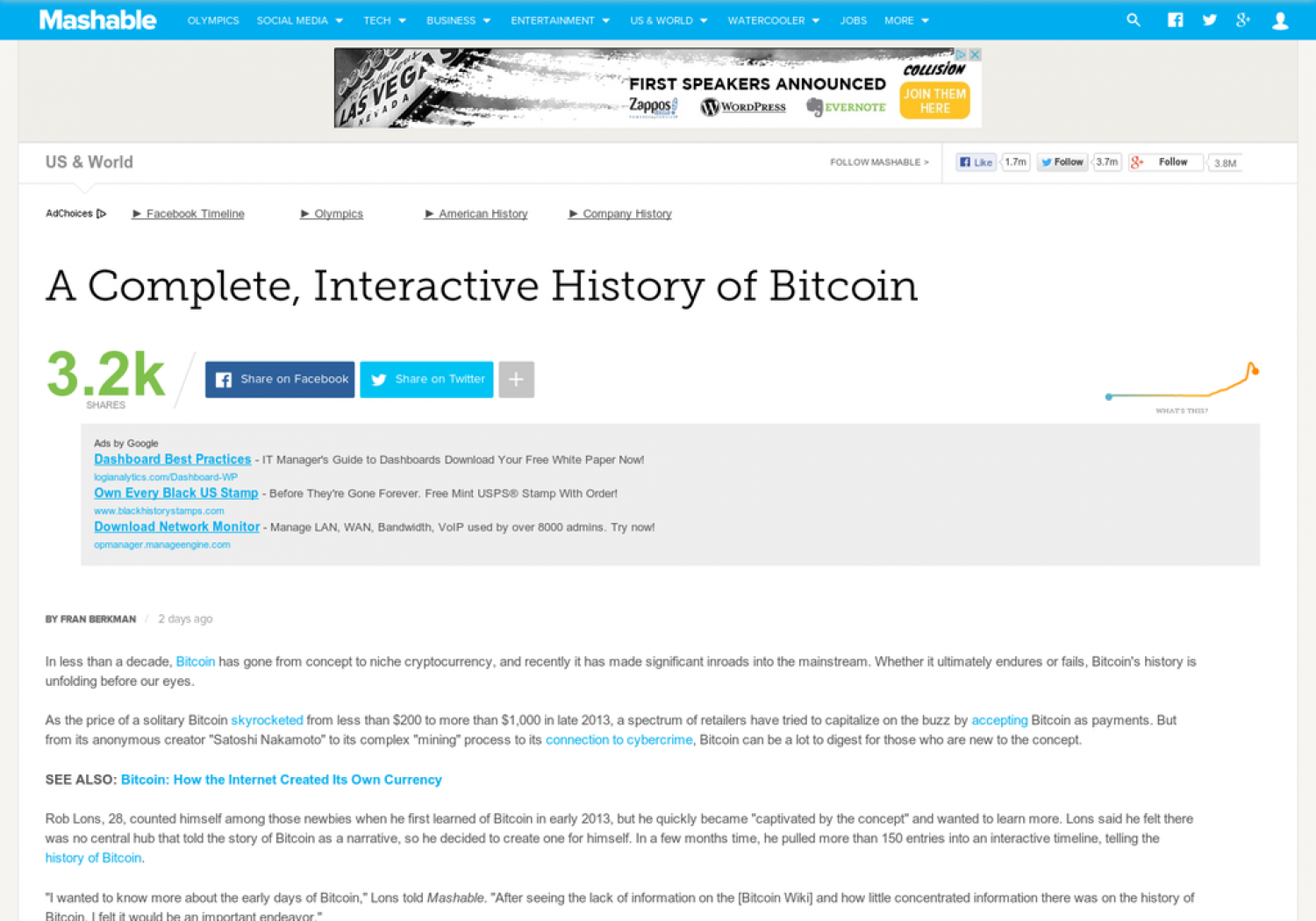 A Complete, Interactive History of Bitcoin Infographic