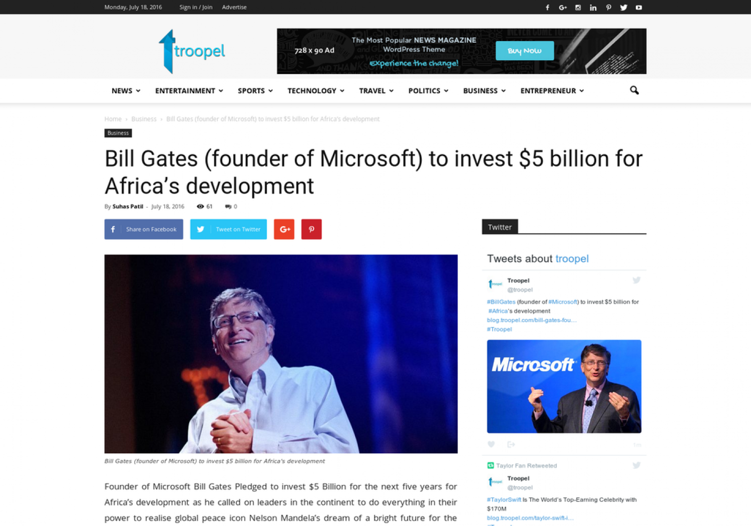 Bill Gates (founder of Microsoft) to invest $5 billion for Africa’s development Infographic