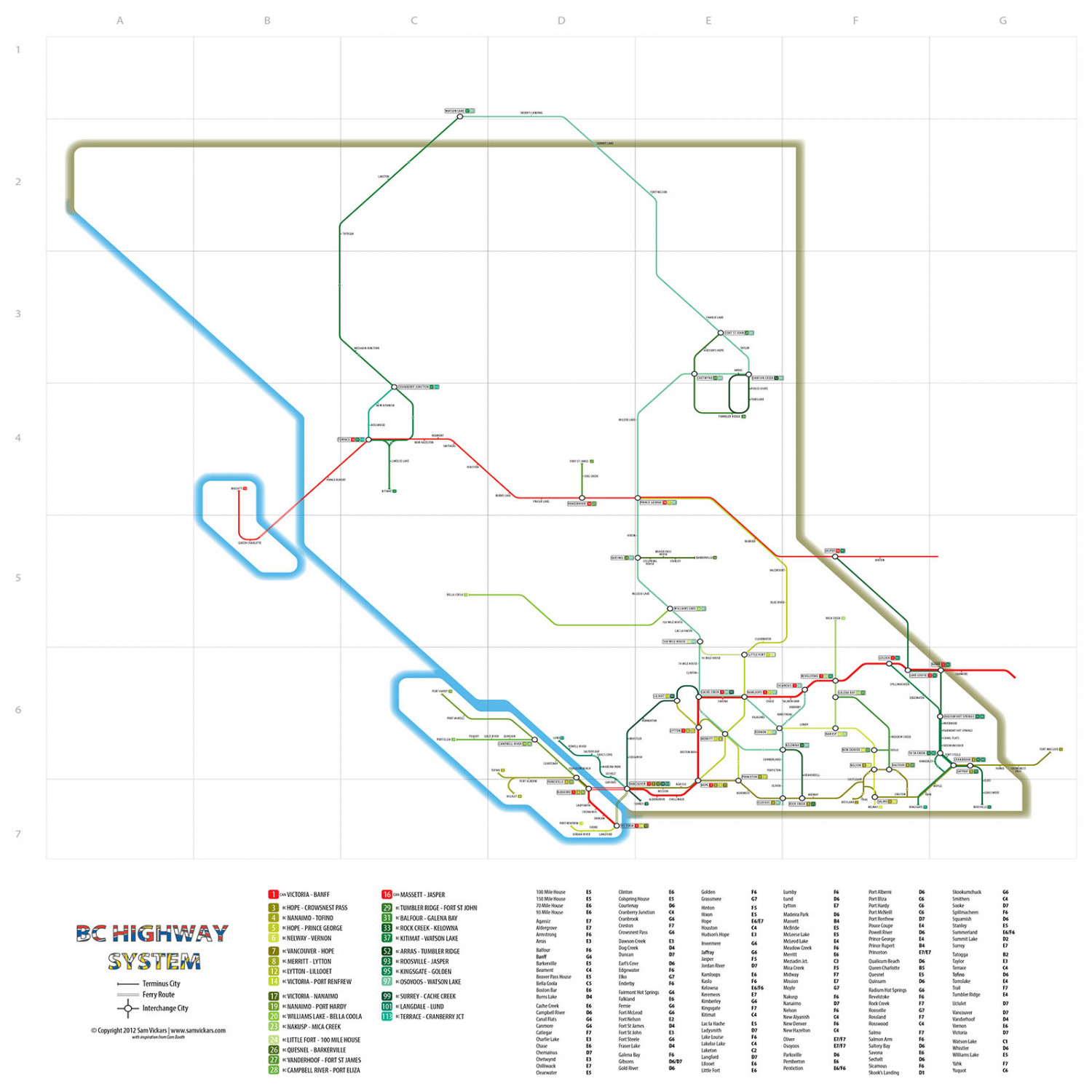 British Columbia's Highway System as a Subway Map Infographic