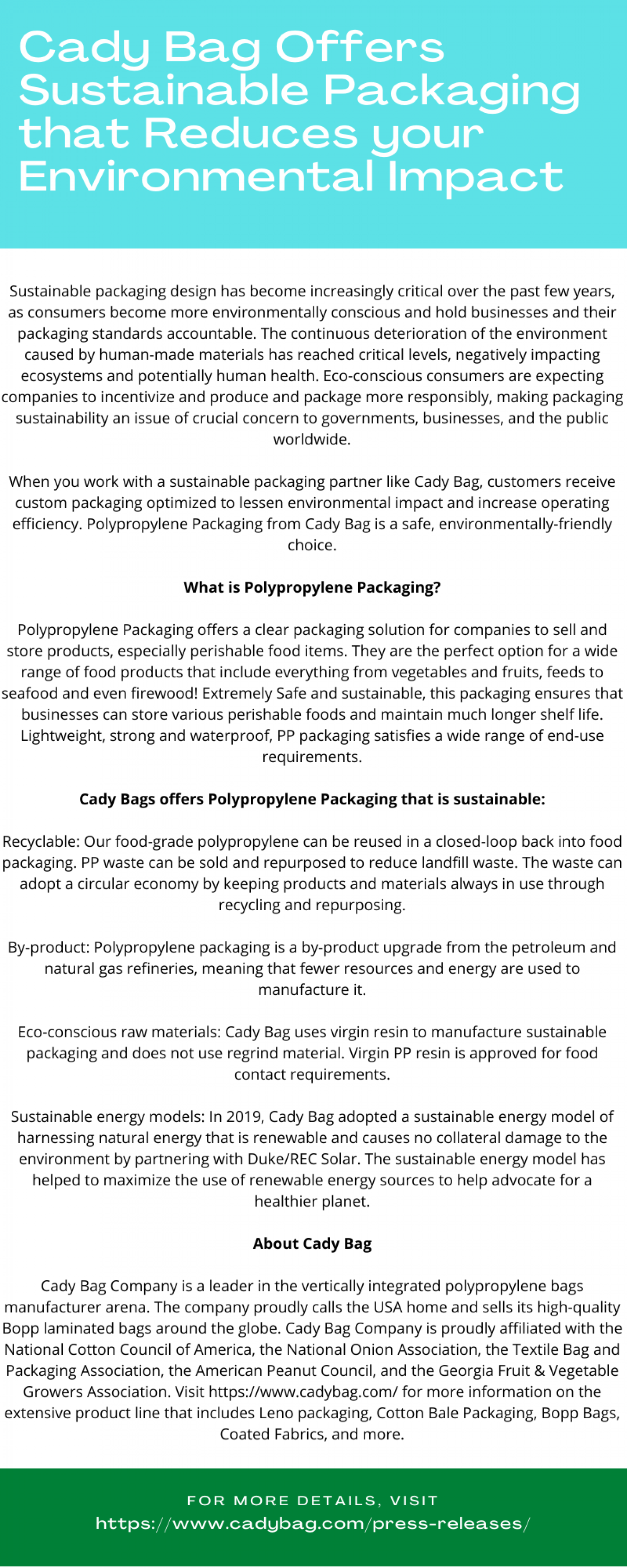 Cady Bag Offers Sustainable Packaging that Reduces your Environmental Impact Infographic