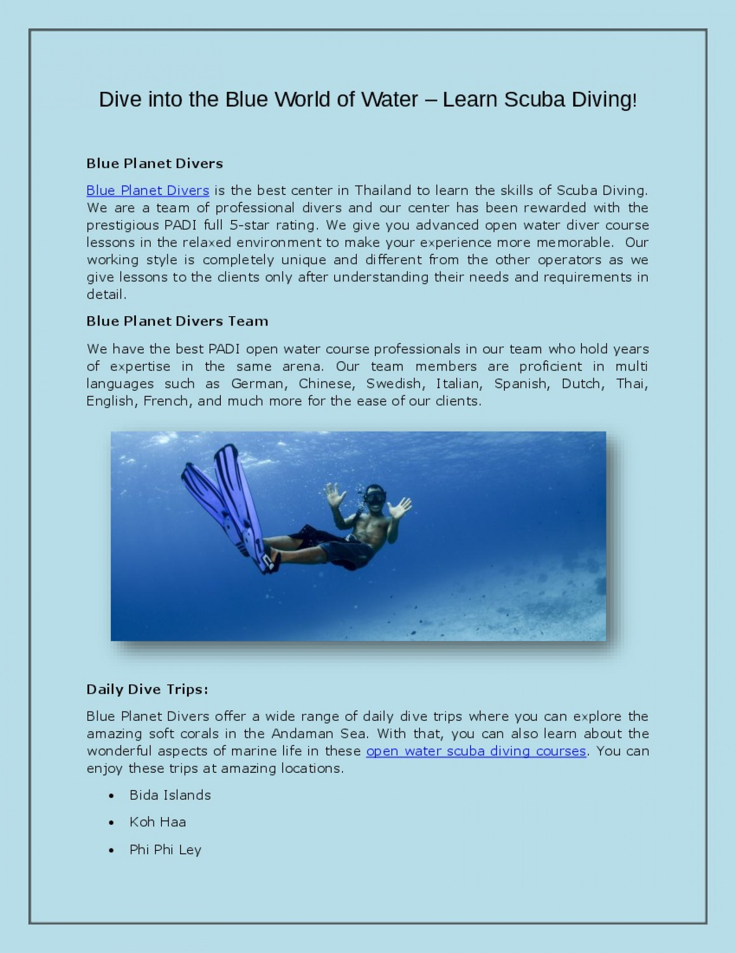 Dive Into The Blue World of Water – Learn Scuba Diving!  Infographic