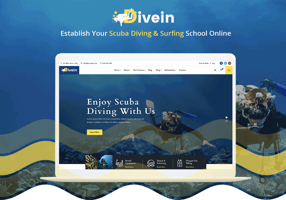 Divein - Scuba Diving & Surfing WordPress Theme Infographic