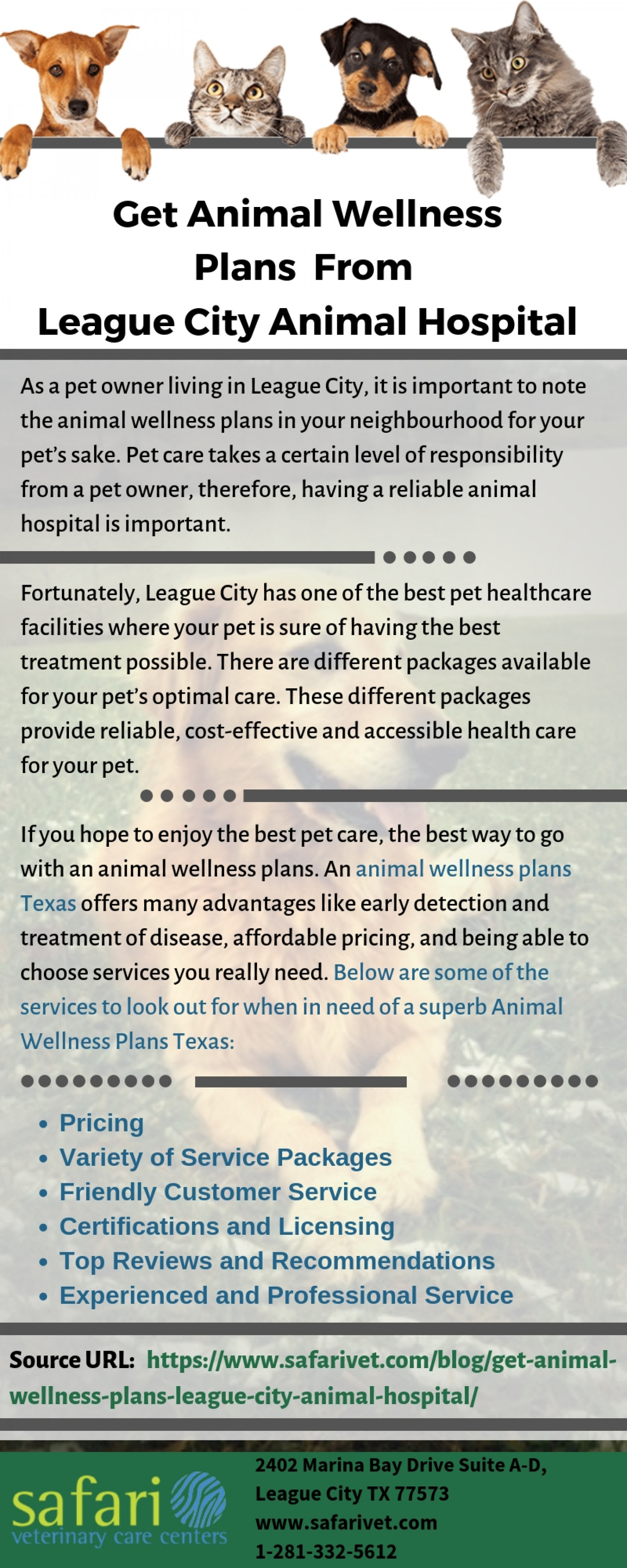 Get Animal Wellness Plans from League City Animal Hospital - SafariVet Infographic