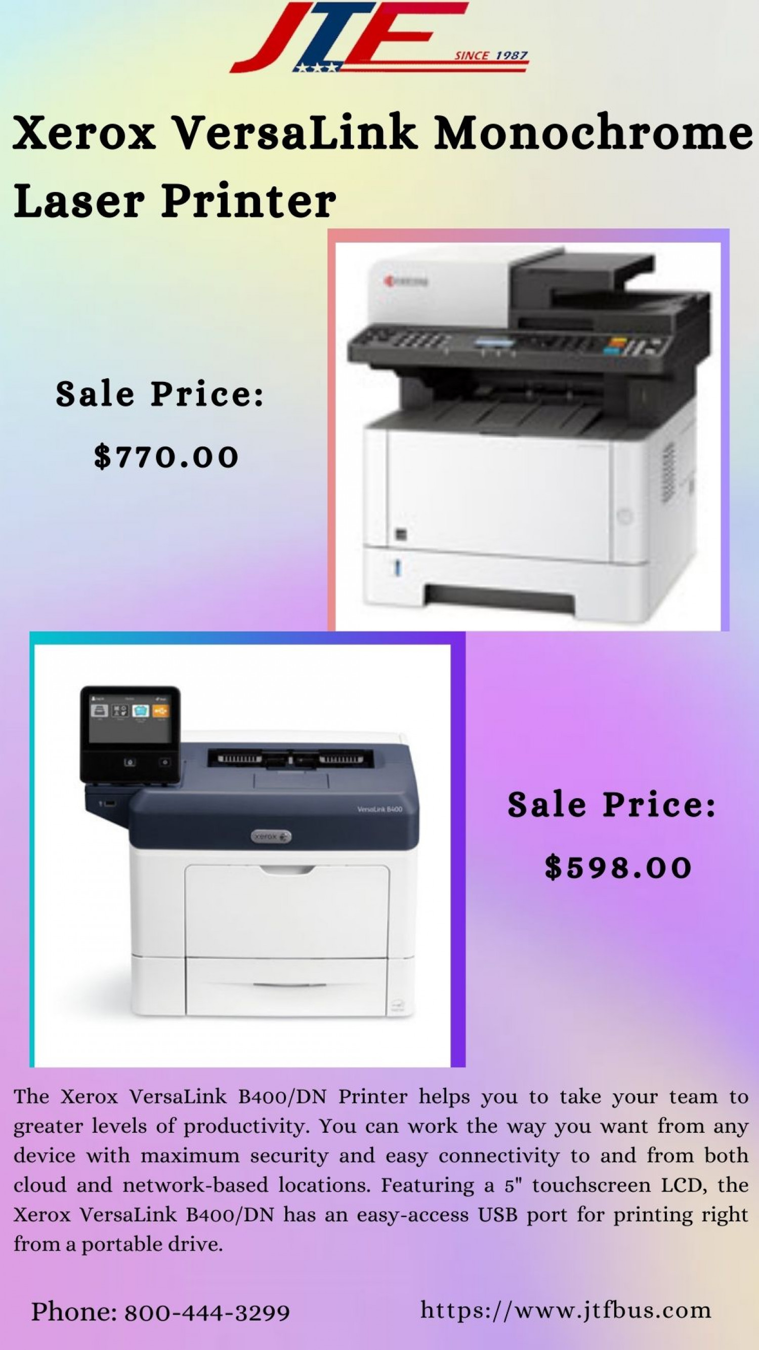 Get Xerox VersaLink Monochrome Laser Printer at JTF Business Infographic