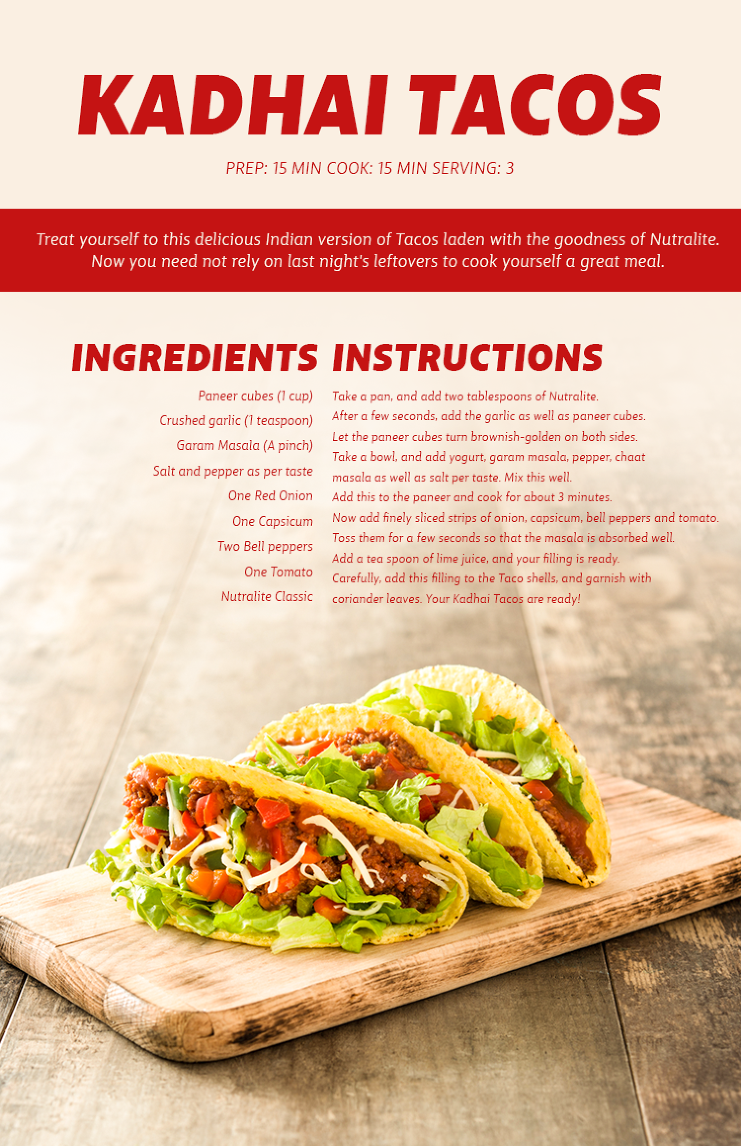 Healthy Kadhai Tacos Recipes Infographic