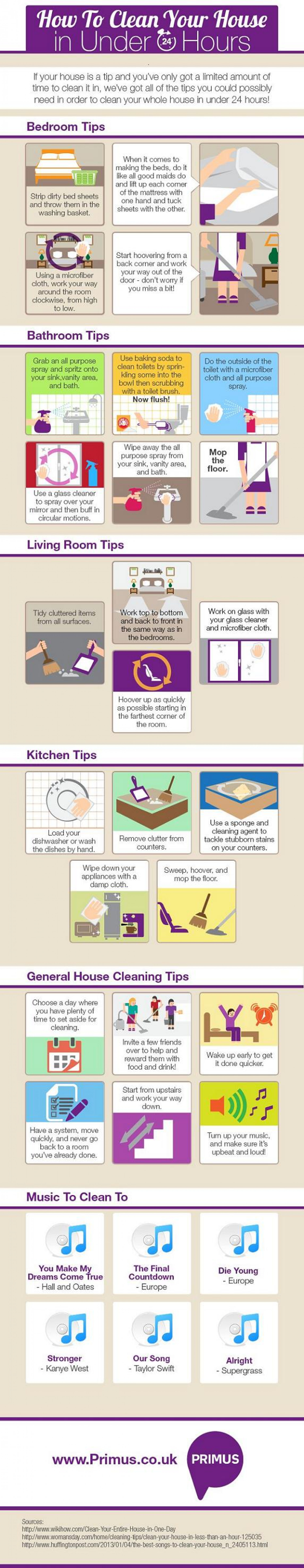 How to Clean Your House in Under 24 hours Infographic