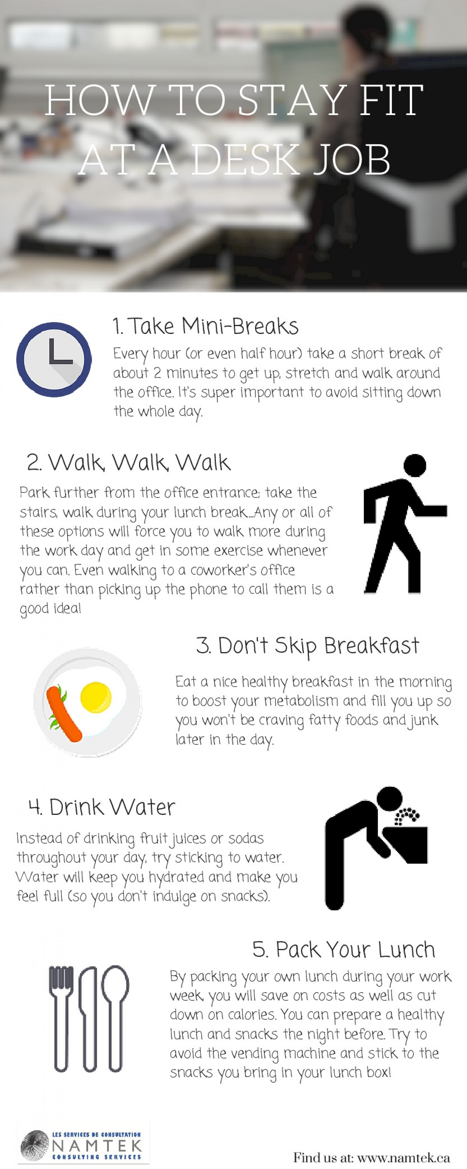 How to stay fit at a desk job Infographic