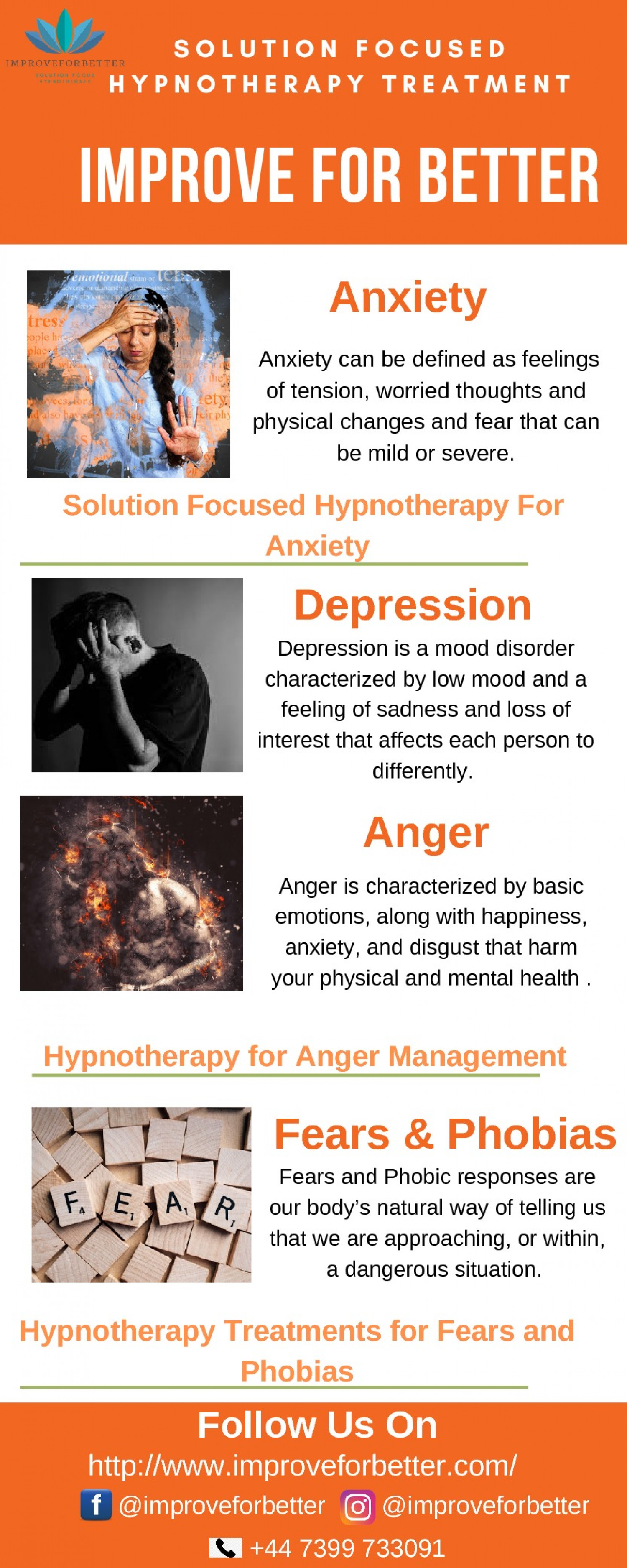Hypnotherapy Treatments for Fears and Phobias - Improve For Better Infographic