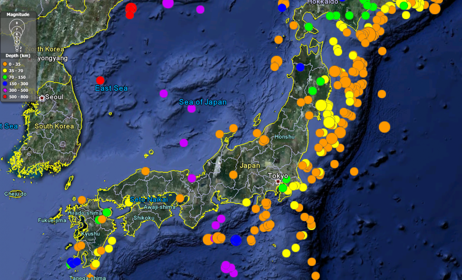 Mapping Three Decades of Japanese Earthquakes Infographic