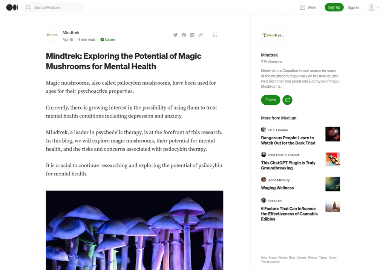 Mindtrek: Exploring the Potential of Magic Mushrooms for Mental Health Infographic