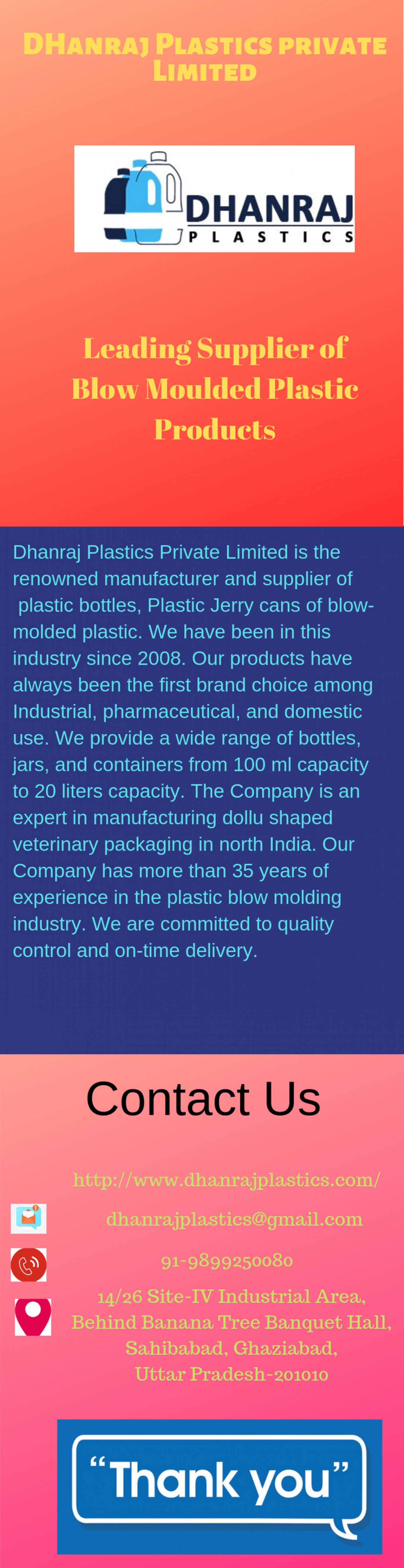 Plastic Bottles manufacturer and Supplier India- Dhanraj Plastics Infographic