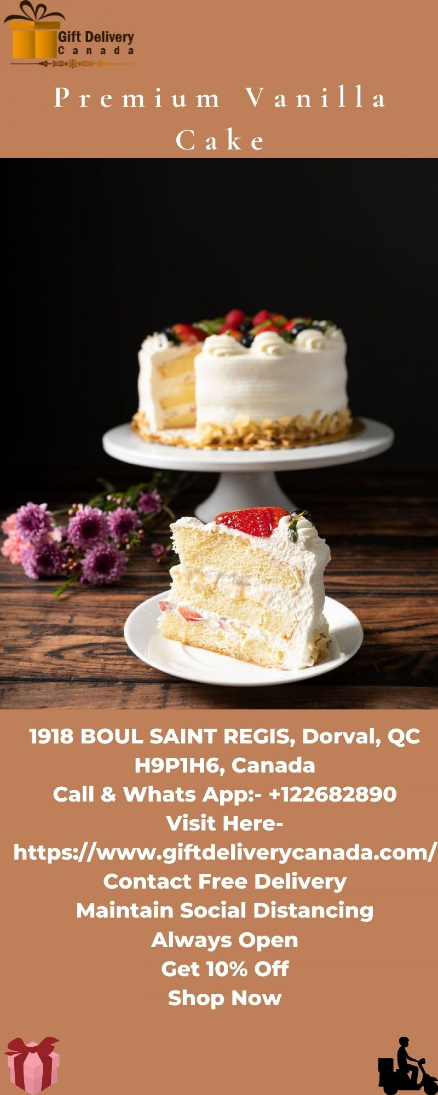 Premium Vanilla Cake Delivery in Sherbrooke Canada | Gift Delivery Canada Infographic