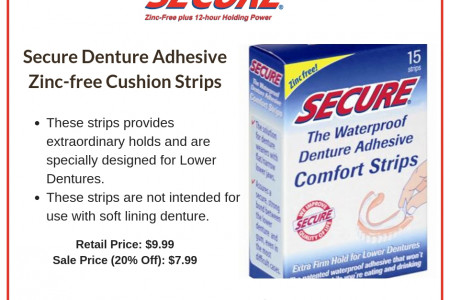 Secure Denture Adhesive Zinc-free Cushion Strips Infographic