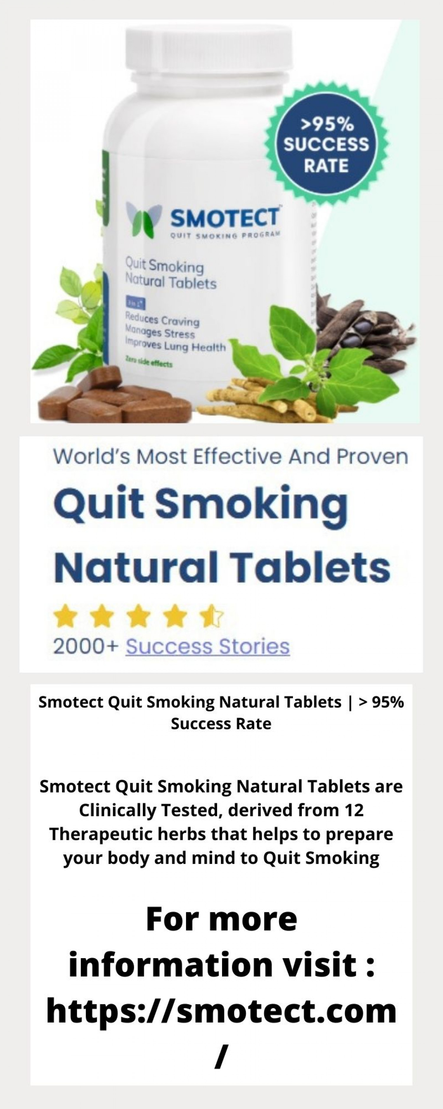 Smotect Quit Smoking Natural Tablets | > 95% Success Rate Infographic