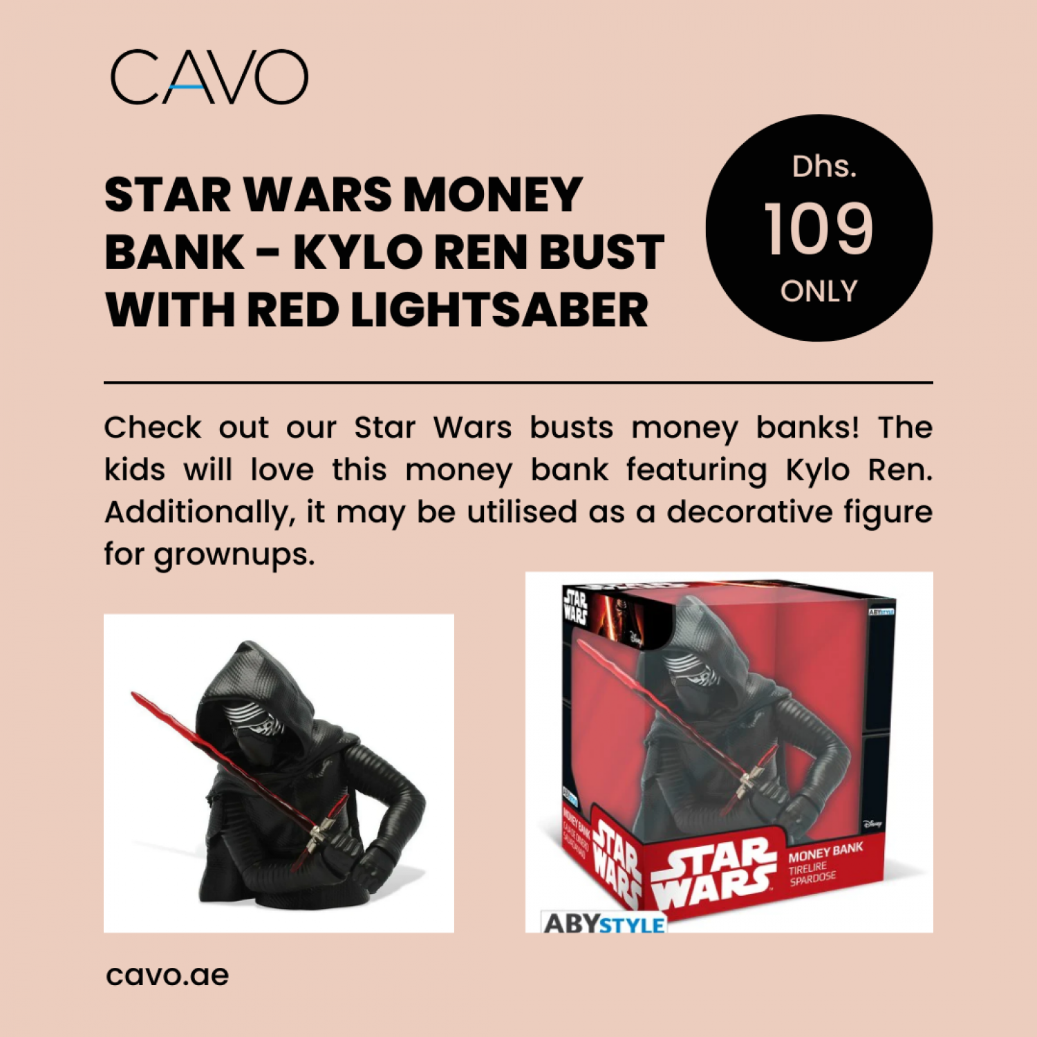 Star Wars Money Bank - Kylo Ren Bust With Red Lightsaber | Star Wars Merchandise Infographic