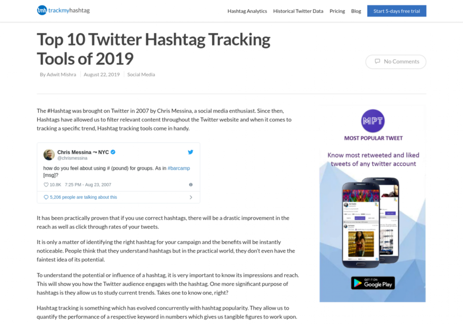 Top 10 Twitter Hashtag Tracking Tools of 2019 Infographic