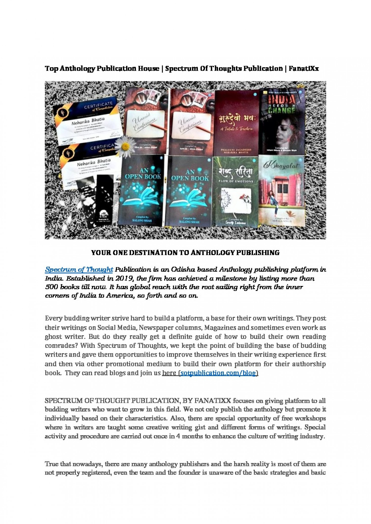 Top Anthology Publication House | Spectrum Of  Thoughts Publication | FanatiXx Infographic