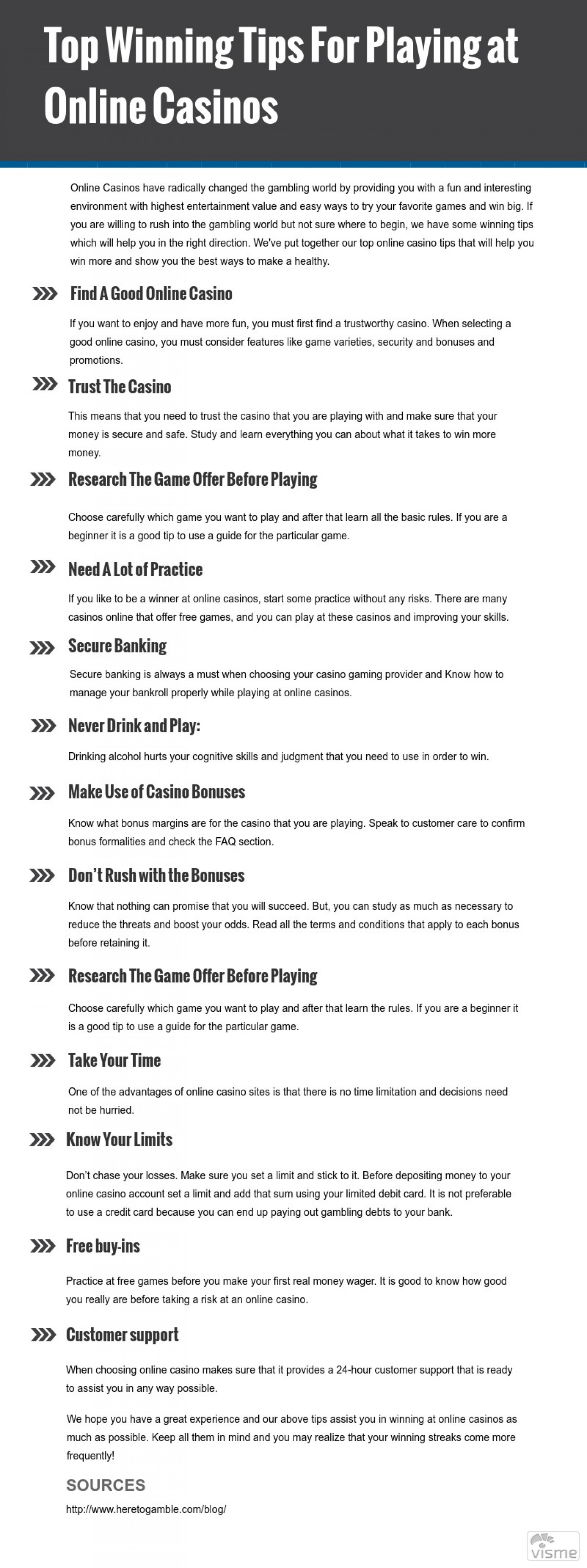 Top Winning Tips For Playing At Online Casino Infographic