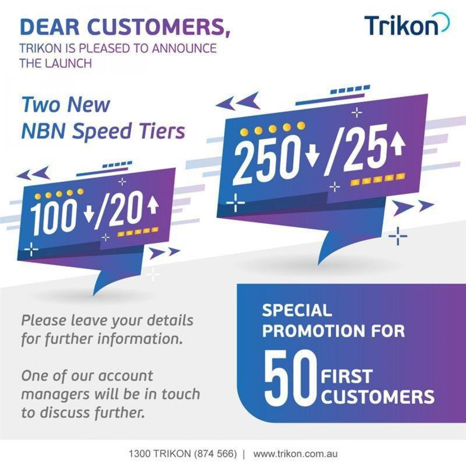 Trikon is pleased to announce the launch two new NBN speed tiers Infographic