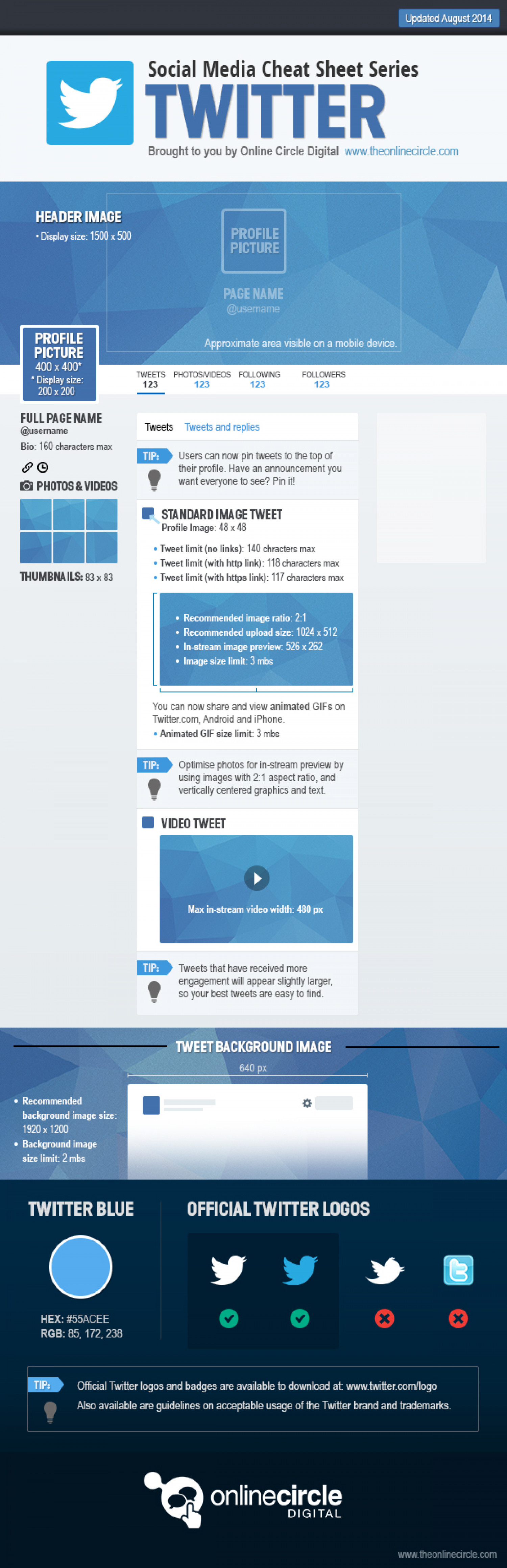 Twitter Sizes and Dimensions Cheat Sheet 2014 - Online Circle Digital  Infographic